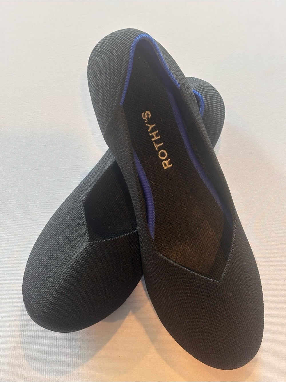 Rothy's Black Knit Flats with Blue Trim
